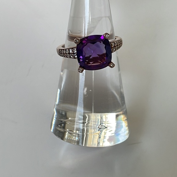 3 ct.Amethyst Cushion Cut Round Ring 6 1/2 - Picture 7 of 16